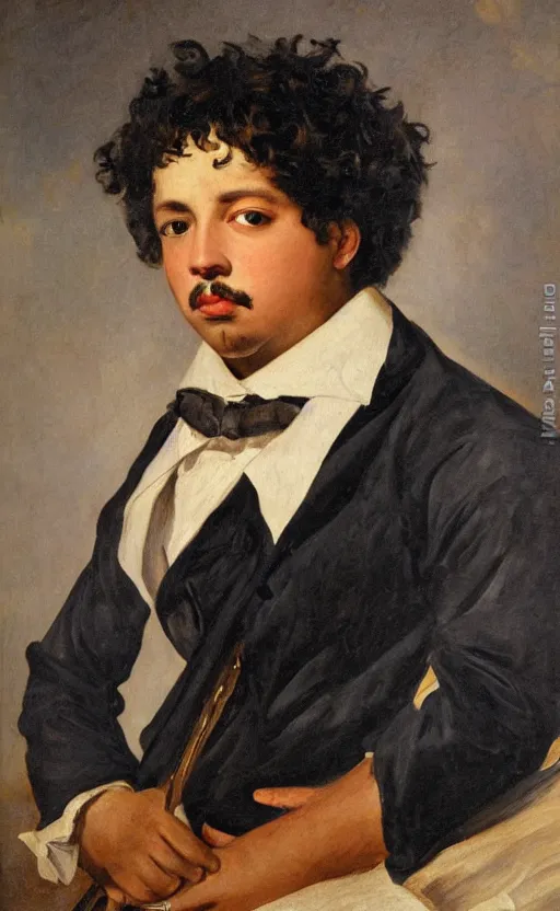 Image similar to Portrait of young Alexandre Dumas, oil on canvas, highly detailed, by Delacroix, 8k