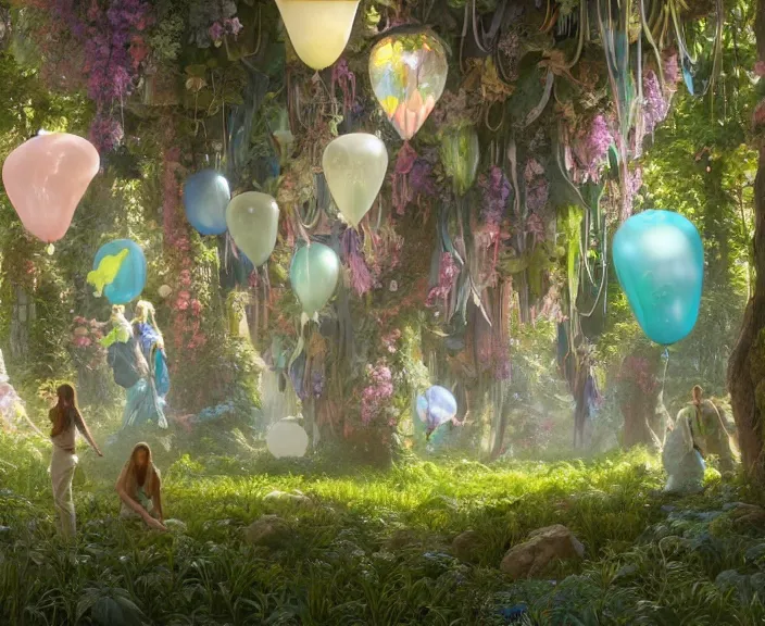 Prompt: transparent clear see - through image of twisting balloons, lush botany, floral environment, ultra realistic, concept art, art nouveau, photorealistic, octane render, 8 k, unreal engine. art by gustave dore and nori inoguchi and sam kaplan and zachary goulko and christopher marley and artgerm and alphonse mucha