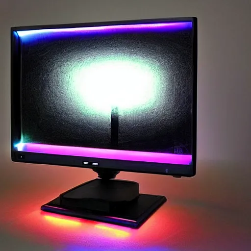Image similar to old crt monitor with a glowing screen in a dark room, artistic, highly detailed, dramatic lighting, sharp focus, trending on pinterest
