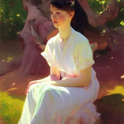 Image similar to yanjun cheng portrait of a beautiful princes, neon dress, by norman rockwell, bouguereau