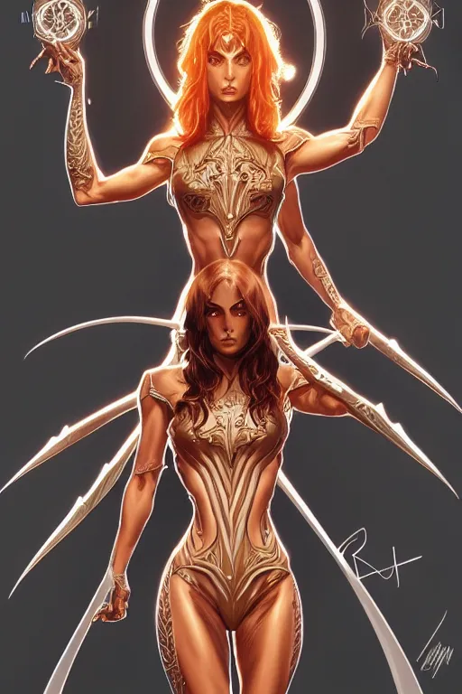 Image similar to symmetry!! intense fanart of 3 / 4 back pose of witchblade as acotar protagonist, ron marz style, intricate, elegant, highly detailed, my rendition, digital painting, artstation, concept art, smooth, sharp focus, illustration, art by artgerm and greg rutkowski and alphonse mucha