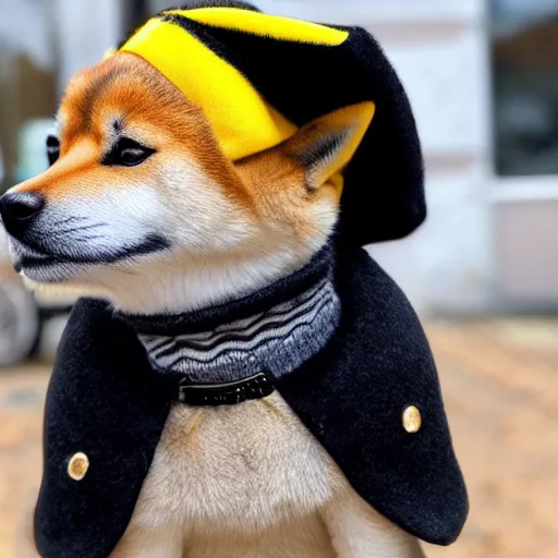 Prompt: A Shiba Inu wearing a beret and a black turtleneck