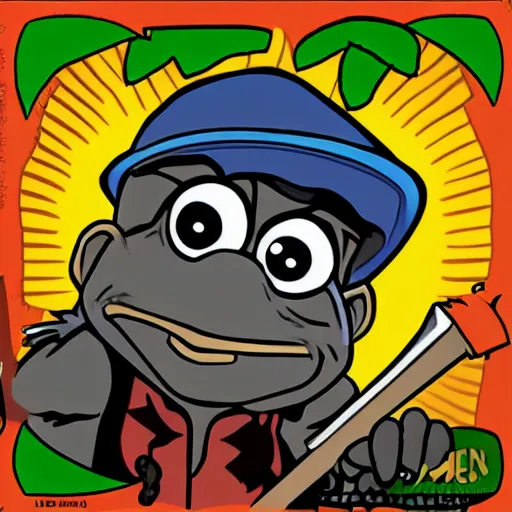 Prompt: pepe the miner with apes