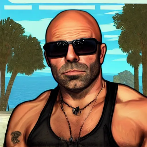 joe rogan with sunglasses and a full beard gta cover Stable Diffusion
