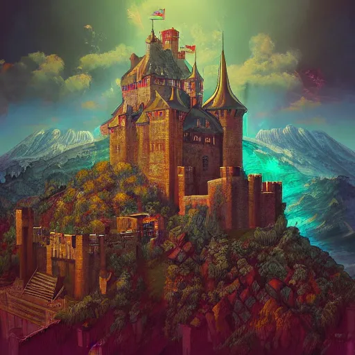 Image similar to medieval castle, epic retrowave art, trending on art station