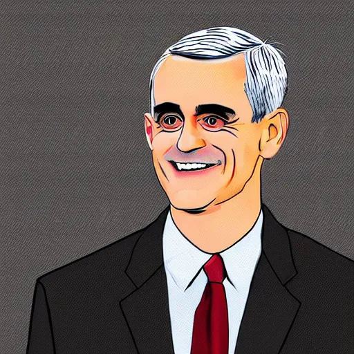 Prompt: digital illustration of secretary of denis mcdonough, glowing eyes, light shining from eyes, evil laugh, menacing, villain, clean lines, clean ink