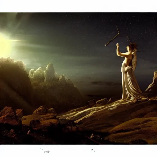 Image similar to epic masterpiece Bleak future forest night sky desert unholy, in the style of David Geddes, Jacques-Louis David, Caravaggio, Élisabeth Vigée Le Brun, dramatic lighting, establishing shot, detailed and clear beautiful realistic faces, 8k resolution – W 1024