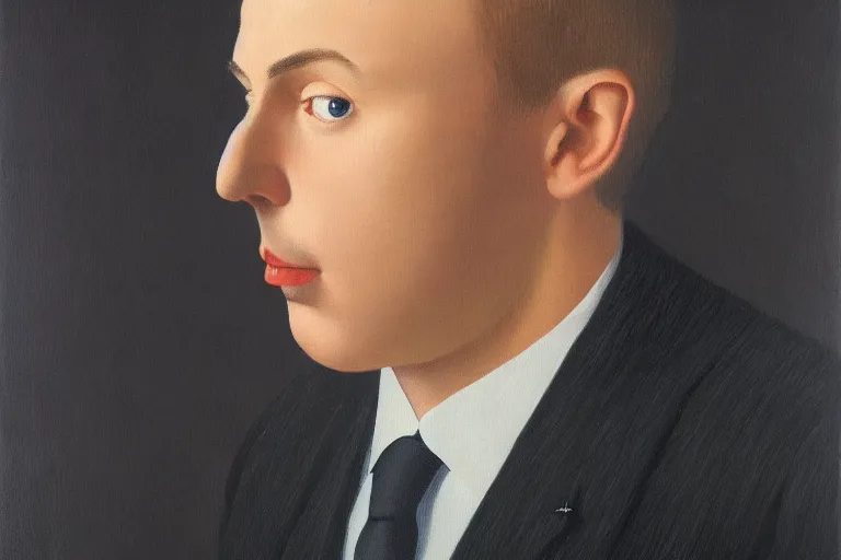 Prompt: portrait of man in a suit that has flowers instead of head by rene magritte, detailed painting, hd, hq, high resolution, high detail, 4 k, 8 k
