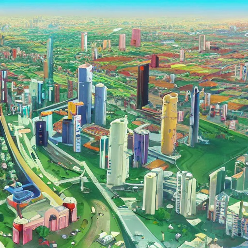 Prompt: City of Armenia Quindio depicted in Evangelion TV Show, Artwork by Gainax Studio (1996), official media, concept art, 8k, pixiv, high definition, wallpaper, hd, digital artwork