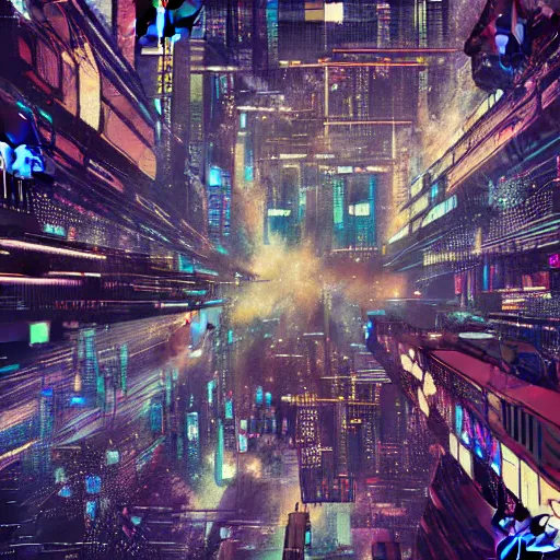 Prompt: cyberpunk city with deep field and many galaxies in the sky, highly detailed, sharp focus