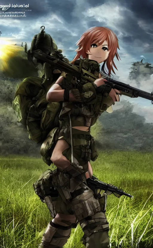 Prompt: girl, trading card front, soldier clothing, combat gear, realistic anatomy, concept art, professional, by ufotable studio, green screen, volumetric lightning, stunning, military camp in the background