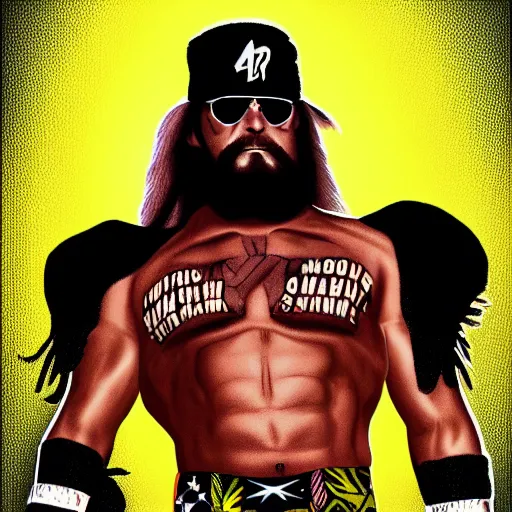 Image similar to macho man randy savage illustrated by boris valejo, 4 k detail