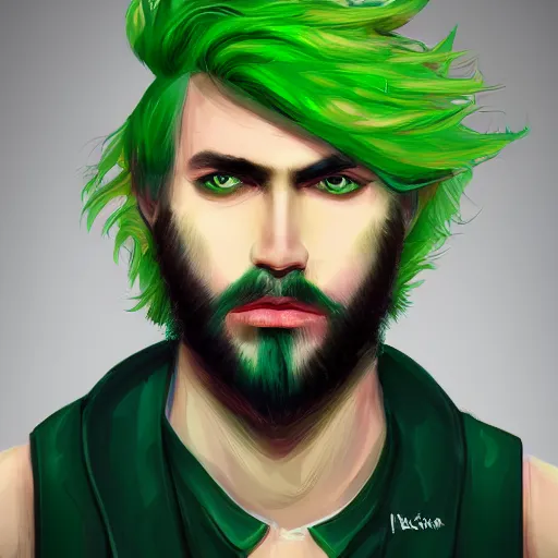 Prompt: portrait of a man with green hair, digital art, trending on artstation