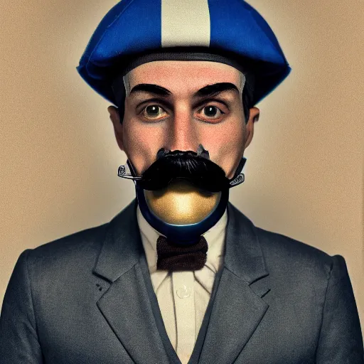Prompt: portrait of robot with a moustache wearing french beret, beautiful lighting, sharp, details, hyper-detailed, HD, HDR, 4K, 8K