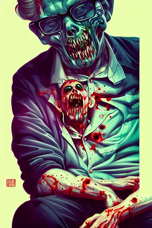 Image similar to a zombie dad sitting on the couch and watching tv, tristan eaton, victo ngai, artgerm, rhads, ross draws