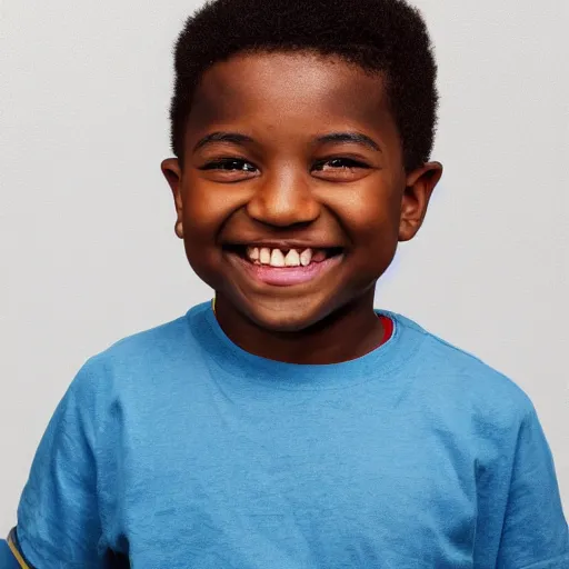 Prompt: portrait of a black boy smiling, studio portrait