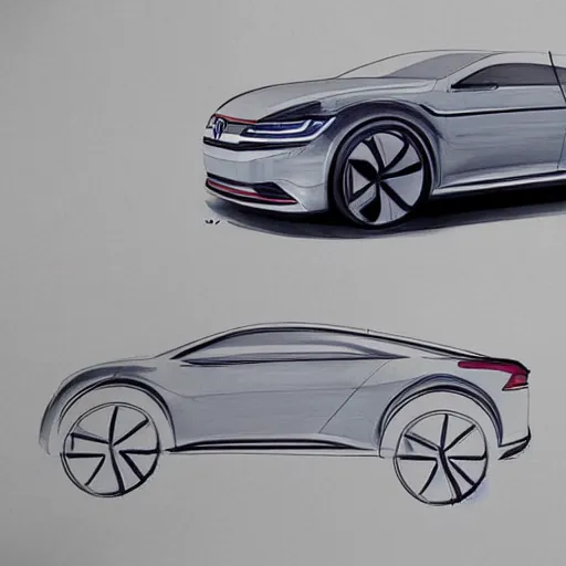 Prompt: a design sketch of a volkswagen concept car :: in the style of Marco Pavone