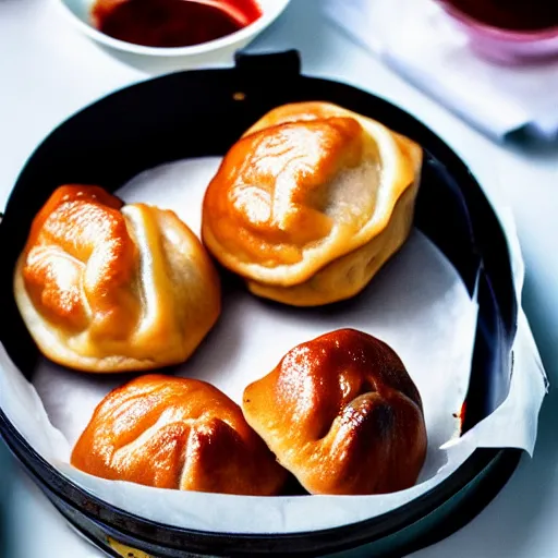 Prompt: mouthwatering char siu bao, food photography