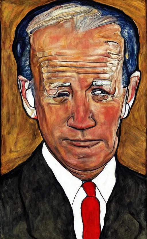 Image similar to painting of a sad Joe Biden by Egon Schiele