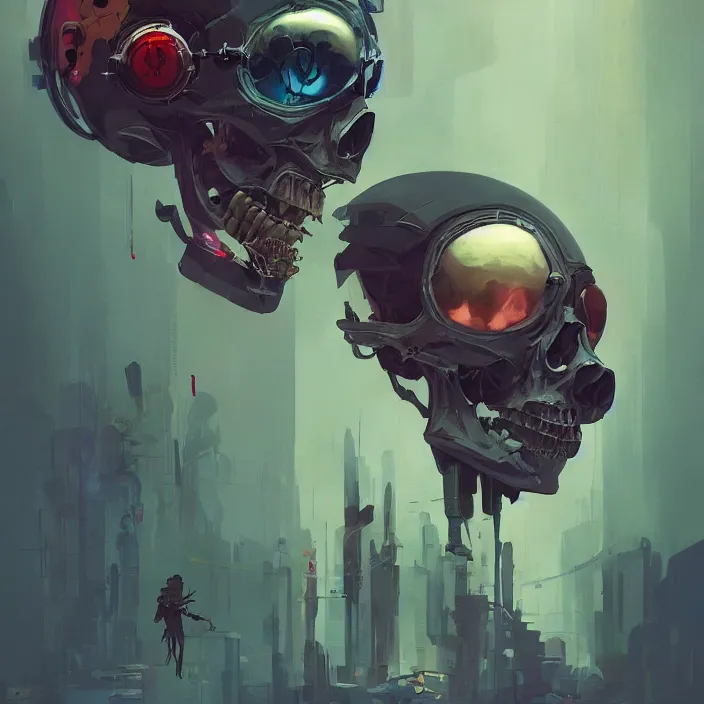 Image similar to a beautiful painting of a cyberpunk skull by sergey kolesov and james jean and pascal blanche and reza afshar. in style of colorful comic noir illustration, symmetry, sci fi, hyper detailed. octane render. trending on artstation