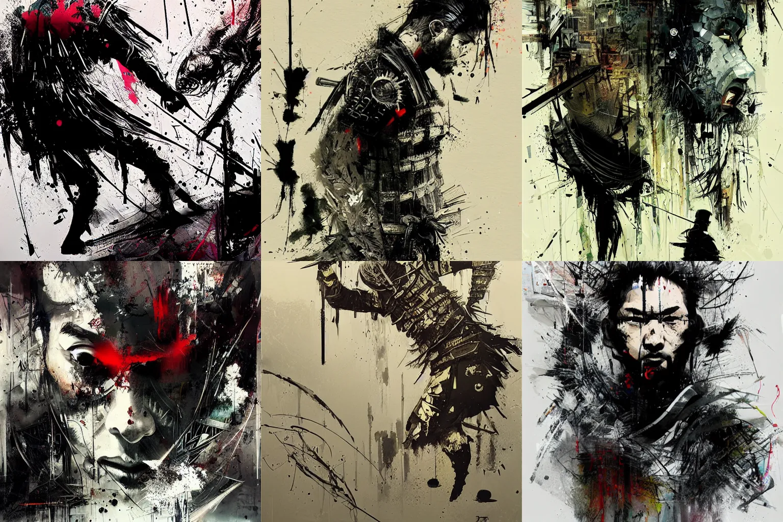 Prompt: artwork by SPARTH and Russ Mills showing a samurai