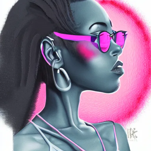 Image similar to portrait of a black girl, retrowave art, trending on art station