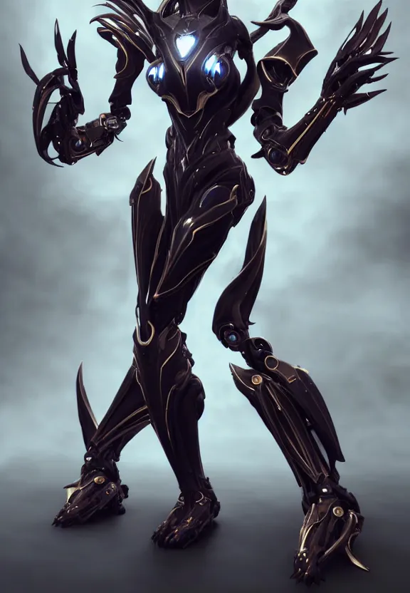 Image similar to exquisite cinematic full body shot of a beautiful saryn warframe, that's a giant beautiful stunning anthropomorphic robot female dragon with metal cat ears, posing elegantly, robot cat paws for feet, sharp claws, streamlined white armor, long elegant tail, two arms, two legs, long tail, detailed warframe fanart, destiny fanart, realistic high quality digital art, macro art, dragon art, furry art, realistic digital art, warframe art, Destiny art, furaffinity, DeviantArt, artstation, 8k HD, octane render