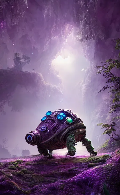 Image similar to microscopic tardigrade, microbiology, magical forest, ruins, civilization, futuristic, sharp focus, electric, backlight, furry, soft, concept art, intricate details, highly detailed, photorealistic, disney pixar, octane render, iridescent, global illumination, anime, 8 k