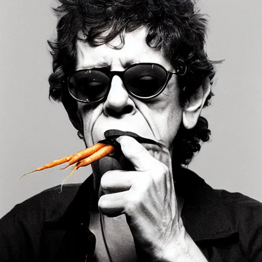 Image similar to lou reed smoking a carrot, photograph, professional, 4 k