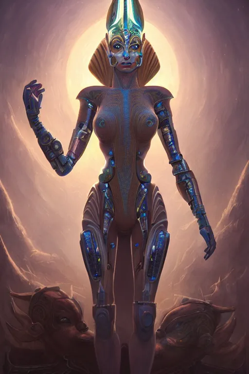 Prompt: portrait of a beautiful female hybrid cyborg atlantean anubis hada elsa jean alien warrior, regal, realistic, refined, detailed, digital art, jessica rossier, michael cheval, esao andrews, steampunk, walt disney ( 1 9 3 7 ), francois boucher, oil painting, highly detailed, cinematic lighting, unreal natural tpose