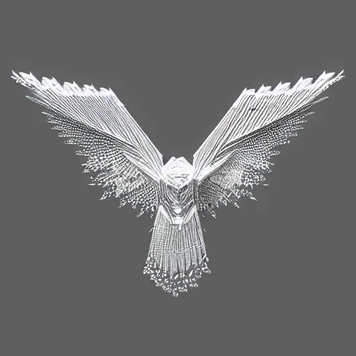 Image similar to 2 dimensional, vector, low poly, clear crystal eagle icon, black background, cgsociety, artstation, octane render