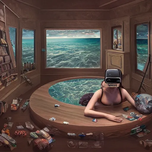 Prompt: swimming through the streams of internet, living inside the virtual reality by otto frello