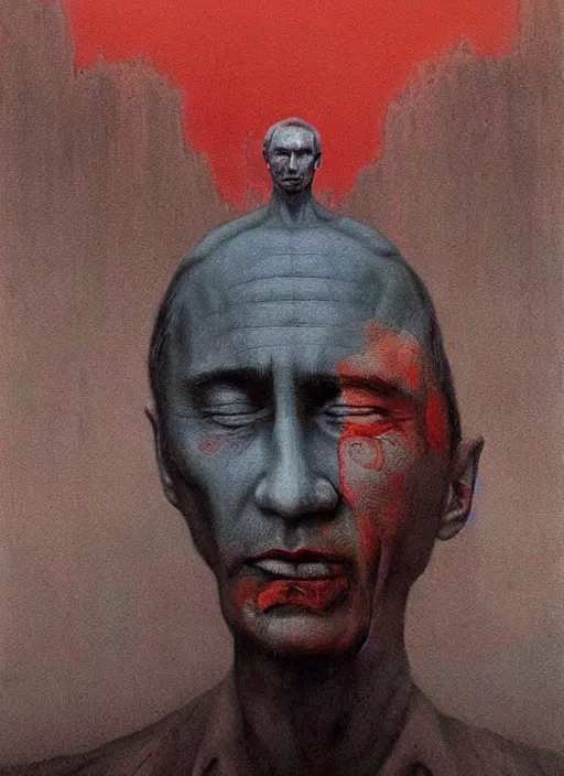 Image similar to Painting in a style of Beksinski featuring Vladimir Putin