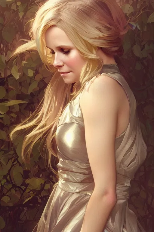 Image similar to beautiful Kristen Bell, intricate, elegant, highly detailed, digital painting, artstation, concept art, smooth, sharp, focus, illustration, art by artgerm and greg rutkowski and alphonse mucha