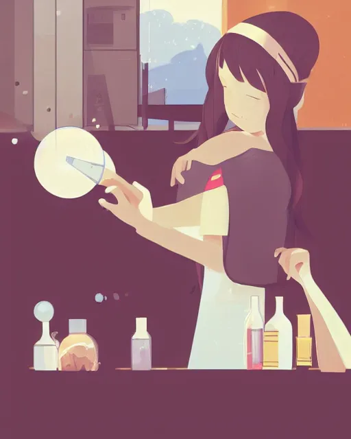 Image similar to a little girl is doing a science experiment. clean cel shaded vector art. minimalist illustration art by lois van baarle, artgerm, helen huang by makoto shinkai and ilya kuvshinov, rossdraws