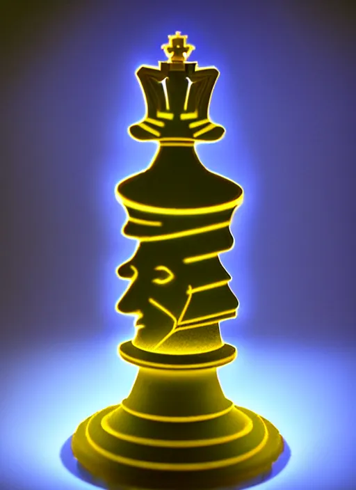 Image similar to ( 3 d printed extruded filiment, queen chess piece, bioluminescence, beautiful face, reflection of led lights, intricate detail, futuristic, very detailed, highly detailed background, sharpfocus, photorealism, soft diffuse autumn lights, some sun light ray, dark room wall, canon 5 d 5 0 mm lens
