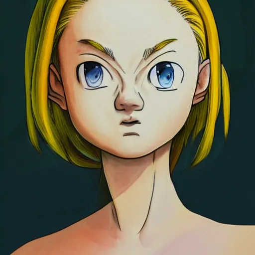 Image similar to professional painting of Elle Fanning in the style of Akira Toriyama, head and shoulders portrait, symmetrical facial features, smooth, sharp focus, illustration, intricate, stormy weather, extremely detailed masterpiece,