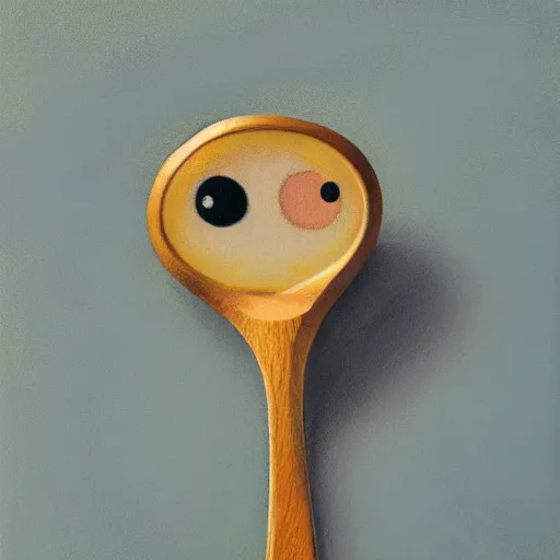 Prompt: portrait of a spoon with eyes and a smile