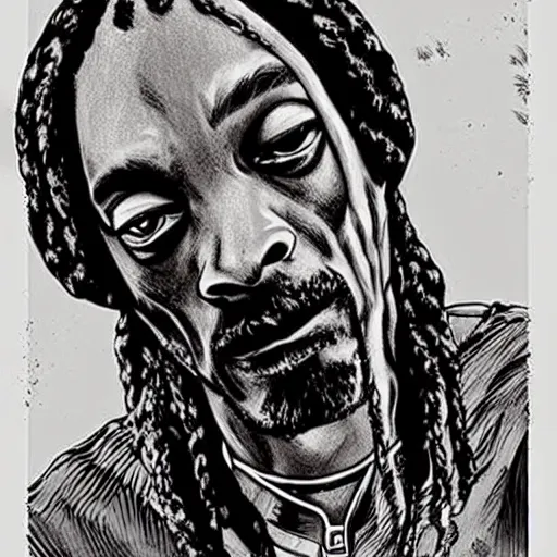 Image similar to snoop dogg drawn in walking dead art style comic