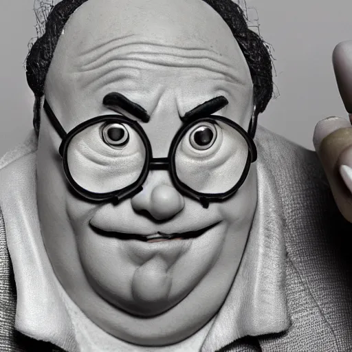 Prompt: Danny DeVito as a claymation figure and a Tim Burton movie, extremely detailed, macro photo