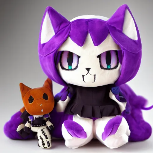 Prompt: cute fumo plush of a devout cat girl from a secret cult, the order of the burning shadow, studio lighting, chaotic evil