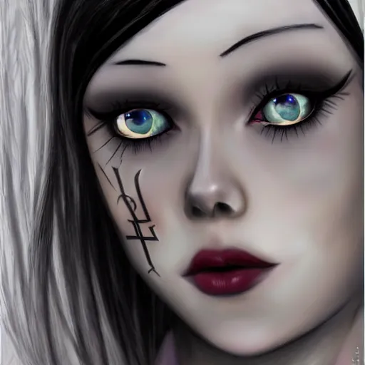 Image similar to pale goth beauty, realistic detail