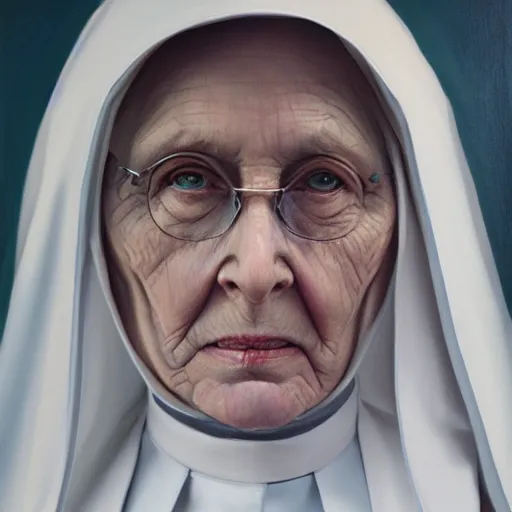 Image similar to a portrait of an old nun, oil painting, pale colors, high detail, 8 k, wide angle, trending on artstation,