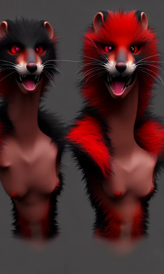 Image similar to furry - male - red - black - weasel - chaos theorist - fursona uhd ue 5 visual novel pc game expressions, photorealistic