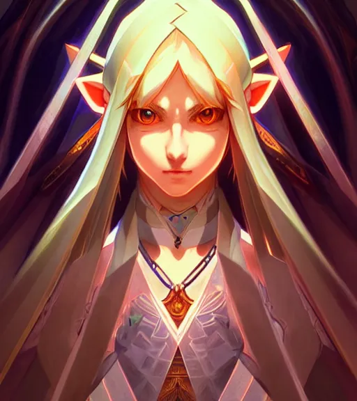 Image similar to symmetry ( link from legend of zelda close portrait ) ultra detailed, intricate, anime, dynamic lighting, digital art, digital painting, art station, wlop, sharp focus, illustration, art by artgerm and greg rutkowski and alphonse mucha