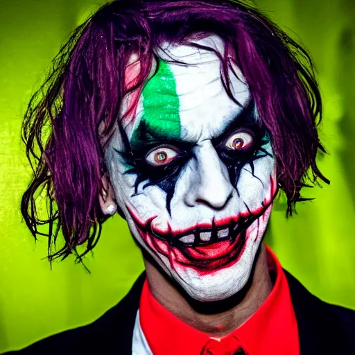 Image similar to playboi carti with scary face paint inspired by the joker 4 k detailed super realistic