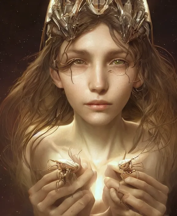 Image similar to simplicity, portrait of a alien insect, adorable, childlike, milky way environment, ultra realistic, concept art, intricate details, cheerful, highly detailed, photorealistic, octane render, 8 k, unreal engine. art by artgerm and hr giger and greg rutkowski and alphonse mucha