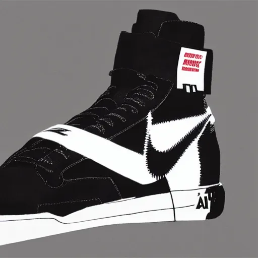 Image similar to retro futuristic Nike Off-White sneakers by syd mead