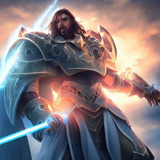 Image similar to epic cinematic artwork of a paladin casting a holy spell with his sword, holy light, digital art, 4k, masterpiece