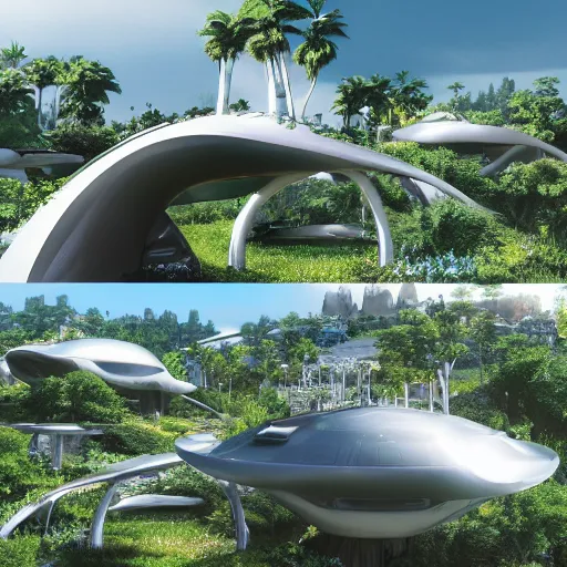 Prompt: futuristic houses in crazy locations, ultra realistic, intricate details, highly detailed, photorealistic, 8 k, vegetation, water